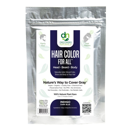 Indigo Dark Blue Hair Color For All Kit | 100% All Natural Hair Dye & Beard Dye Powder Kit Organic, Herbal & Vegan Chemical & Cruelty Free Permanent Beauty & Personal Care Discovery Naturals