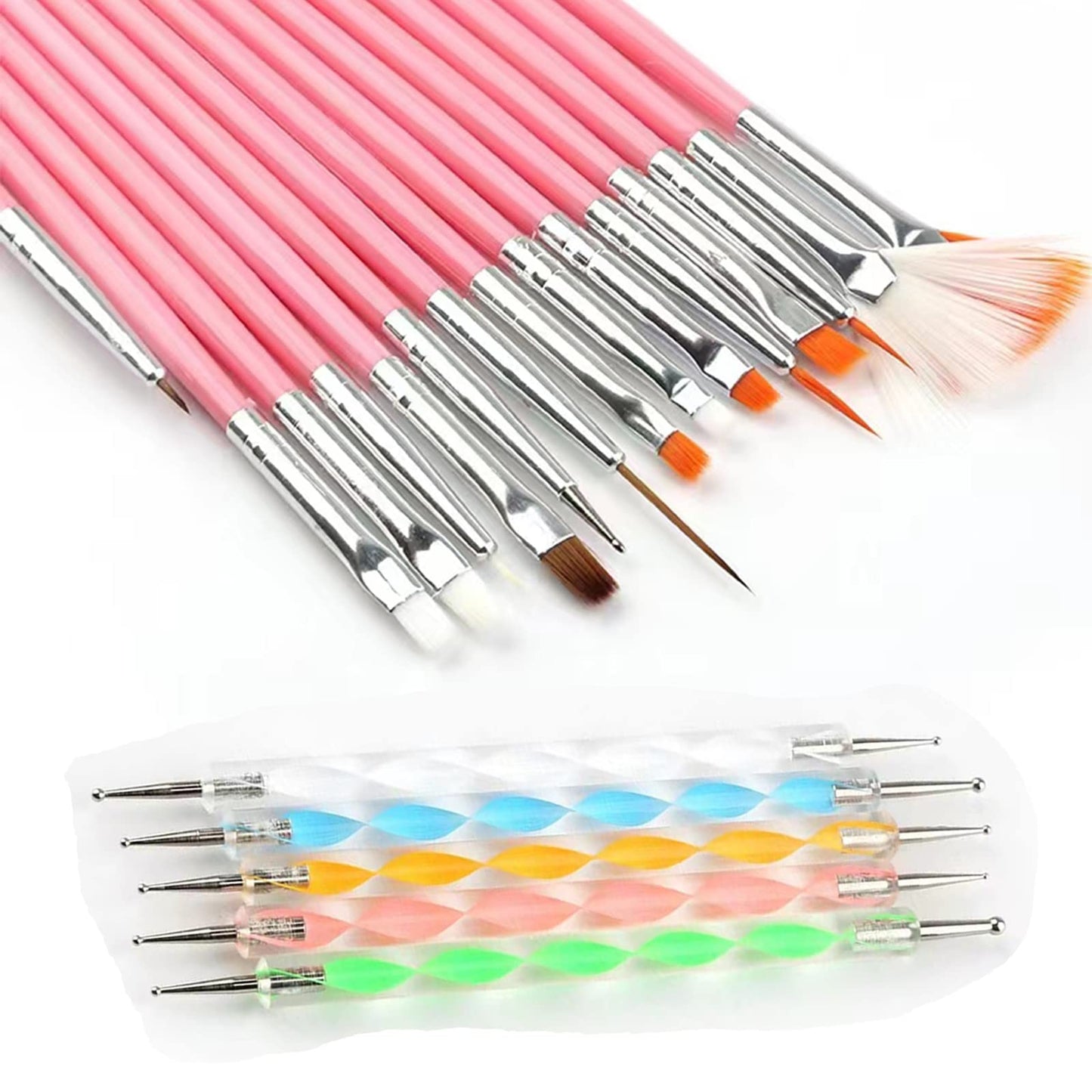 20pc Nail Art Painting Brush Pen Tools Kit UV Gel Building Drawing Linering Brushes Set Mandala Nail Dotting Pens (Pink) Beauty & Personal Care Lifextol