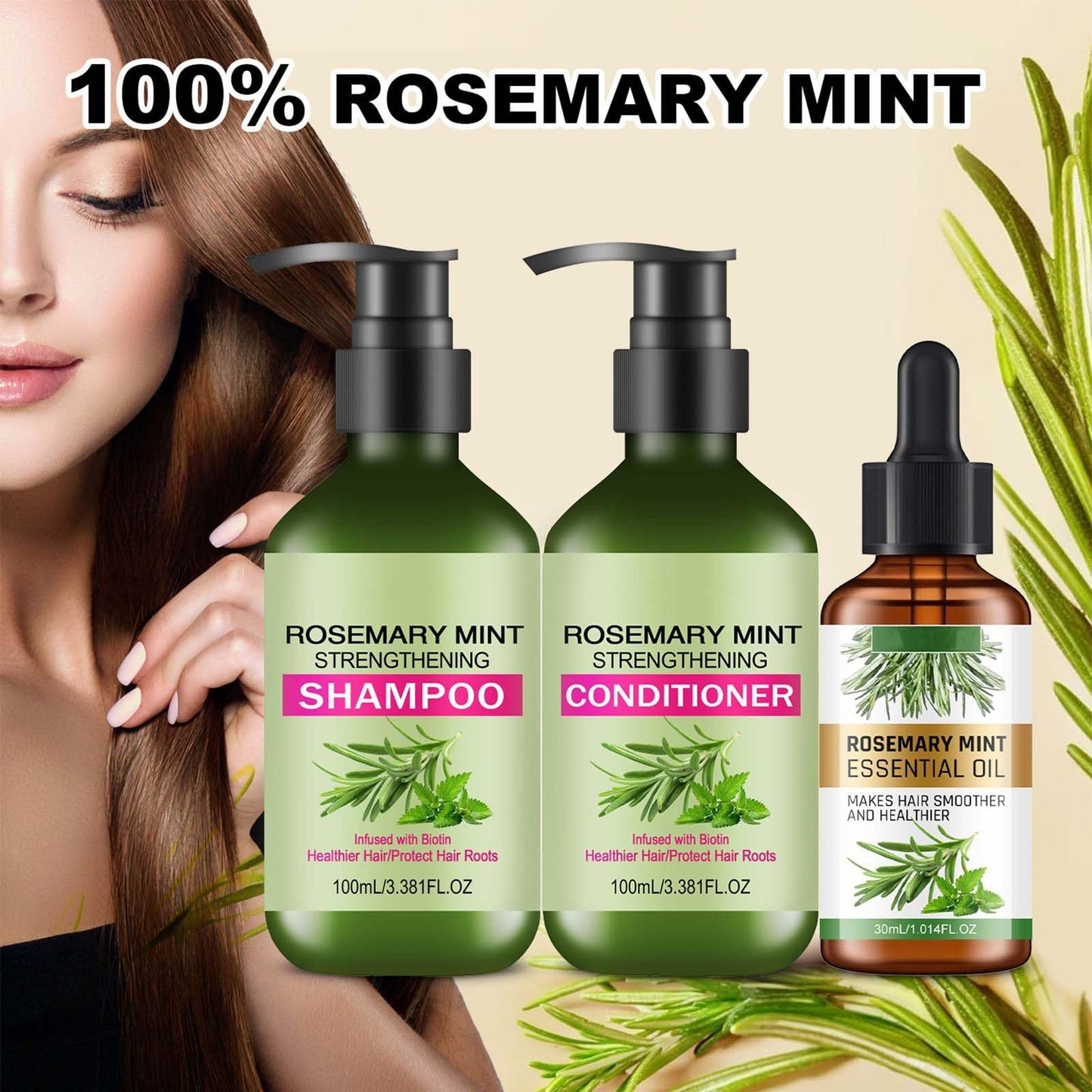 Rosemary Mint Hair Care Shampoo & Conditioner Set, Hair Growth Shampoo, Conditioner, Oil for Gentle Cleansing,Moisture Repair,Frizz Control,Shine Beauty & Personal Care TUOSHITONG