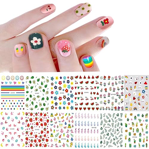 Nail Stickers for Women and Little Girls - 12 Sheets 3D Self-Adhesive DIY Nail Art Decoration Set Including Flowers Leaves Animals Plants Fruits Nail Beauty & Personal Care IHUKEIT