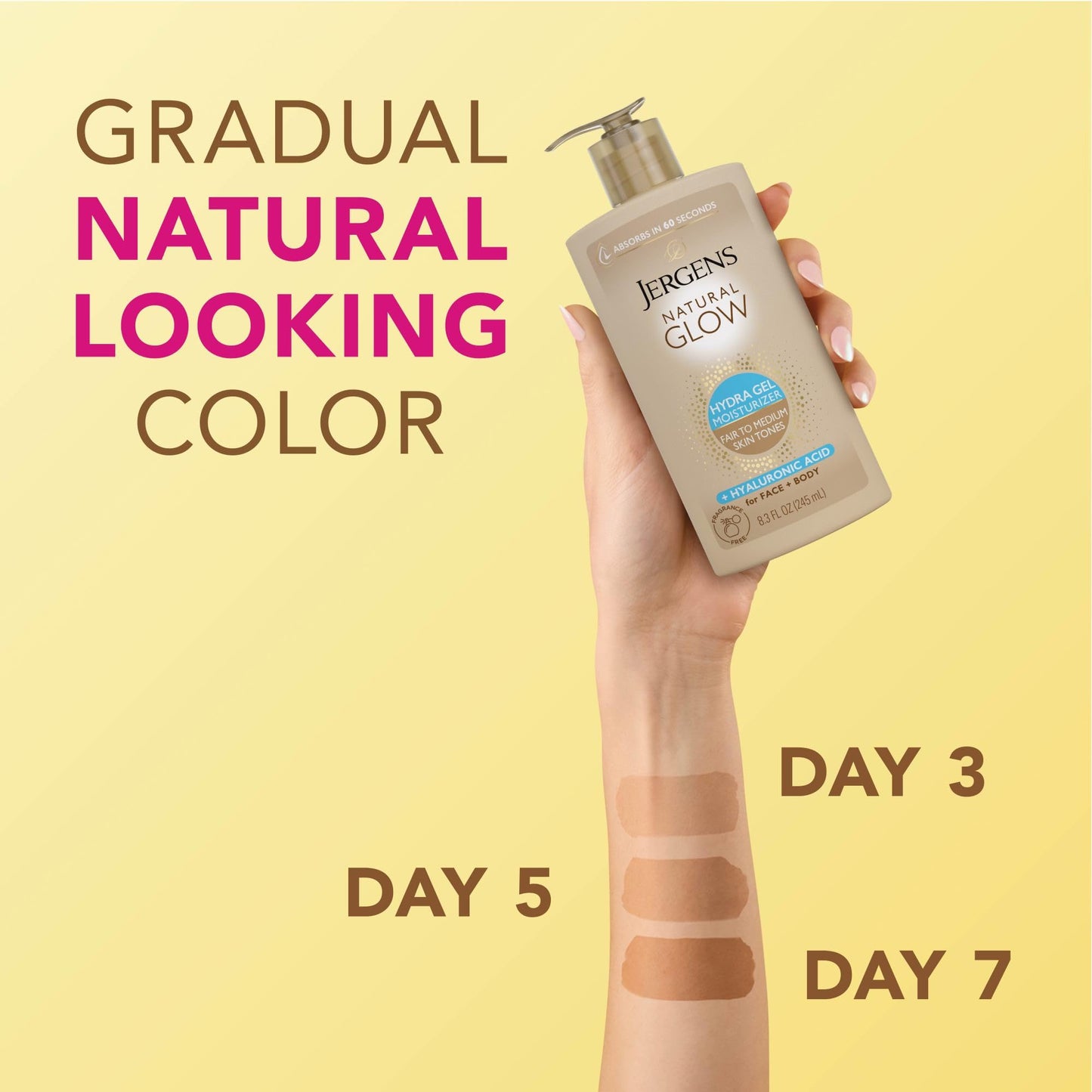 Jergens Natural Glow Hydra Gel Moisturizer, Gradual Tanning Lotion with Hyaluronic Acid, Hydrating Tanning Gel, Fragrance-Free Self Tanner, Fair Beauty and Personal Care Jergens