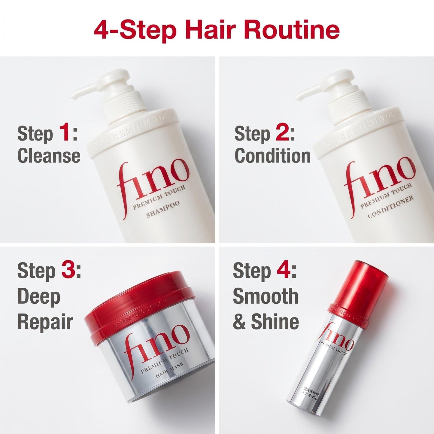 TJ SIGNATURE Fino Premium Touch Complete Hair Spa Set - Shampoo (550ml), Conditioner (550ml), Mask (230g) & Hair Oil (70ml) 5-Piece J-Beauty System Beauty & Personal Care TJ SIGNATURE