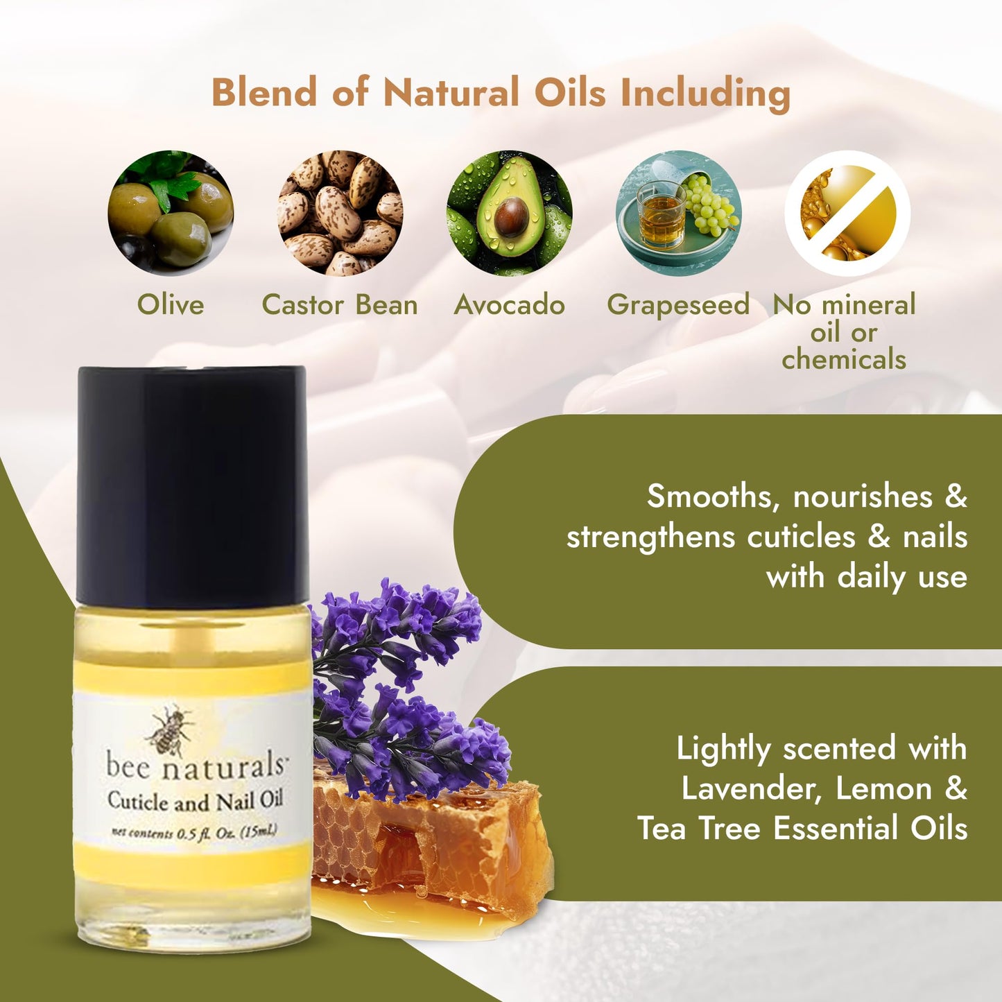 Bee Naturals Nail & Cuticle Oil 0.5 oz - Heals Cracked Nails & Rigid Cuticles. Deep moisture for nails and cuticles. Contains rich avocado and castor Beauty & Personal Care Bee Naturals