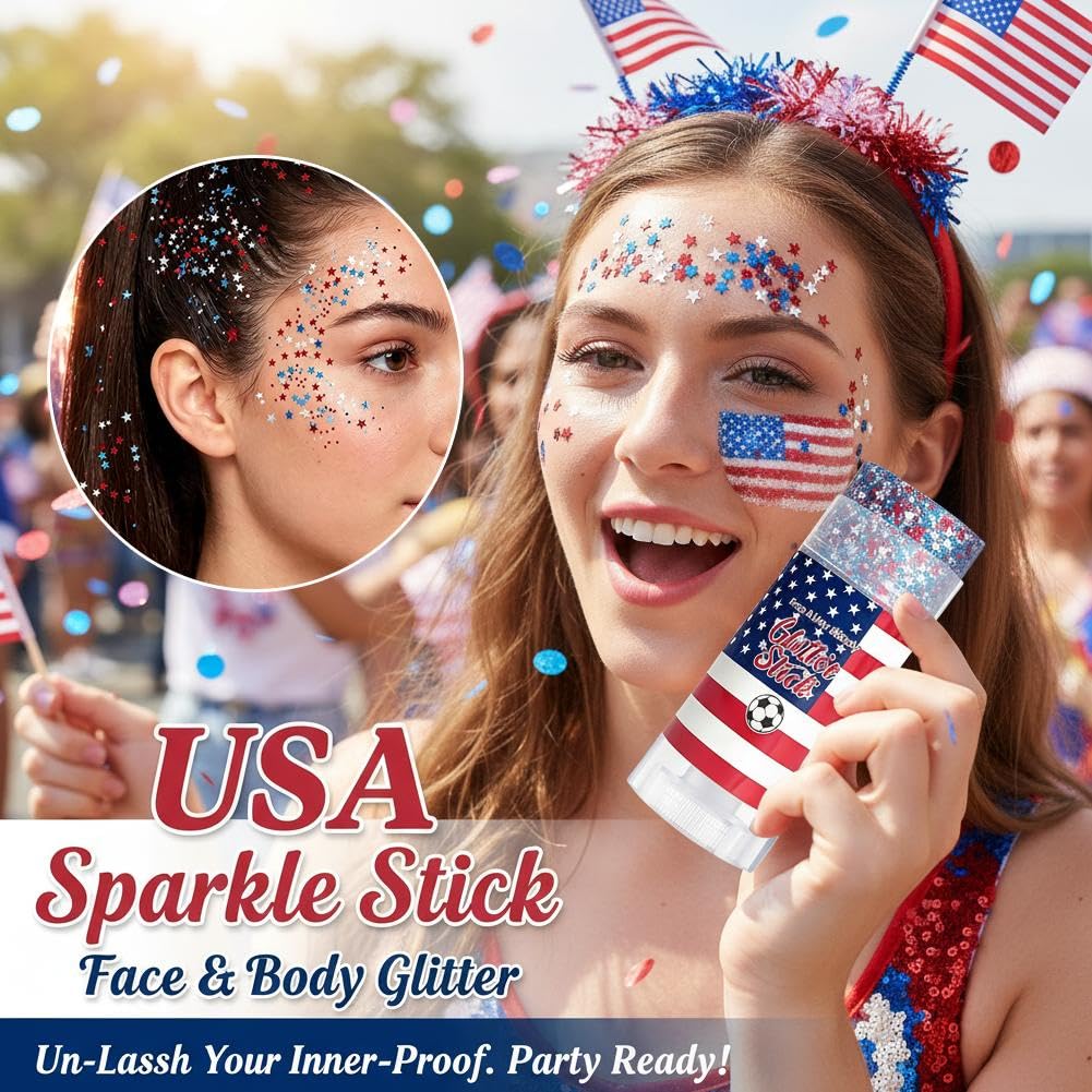 Patriotic Body Glitter Stick, 4th of July Anniversary Accessories, Waterproof Sparkling Face Hair Glitter for Fourth of July Outfit Women Kids, Red Beauty & Personal Care Prndkhn