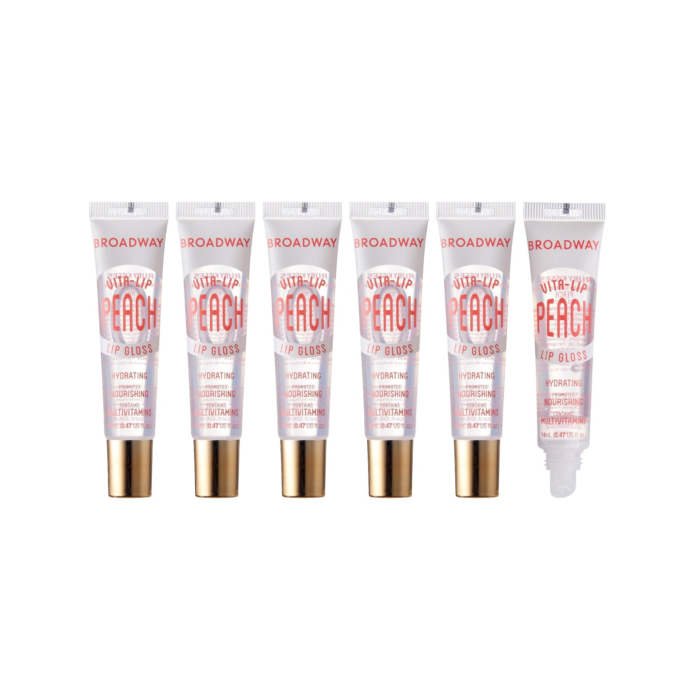 Ruby Kisses Broadway Vita-Lip Clear Lip Gloss (Peach 6 Pack), Ultra-Hydrating & Soothing Formula with Vitamin Oils, High-Shine Non-Sticky Finish Beauty & Personal Care Ruby Kisses
