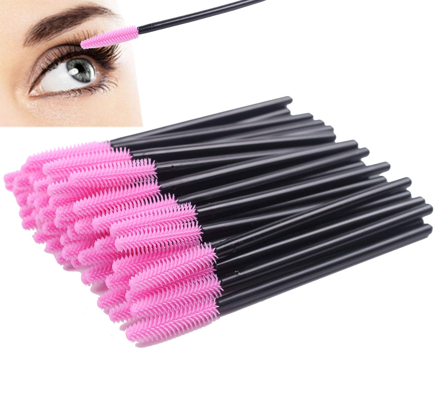 BIHRTC Pack of 100 One-Off Disposable Silicone Eyelash Mascara Brushes Wands Applicator Eyebrow Brush Makeup Tool Kit Set Deep pink Beauty & Personal Care BIHRTC