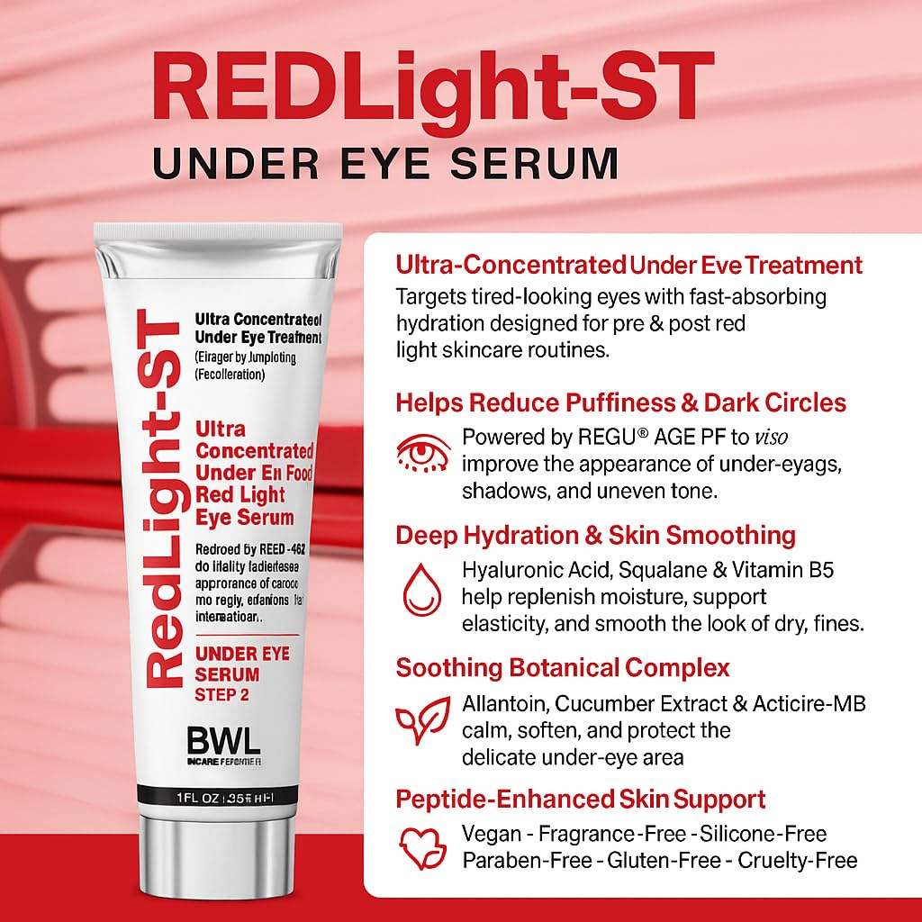 RedLight ST Under Eye Serum 1 fl oz - Ultra Concentrated Hydrating Formula with Hyaluronic Acid, Squalane, and Peptides for Puffiness and Dark Circles Beauty & Personal Care BWL