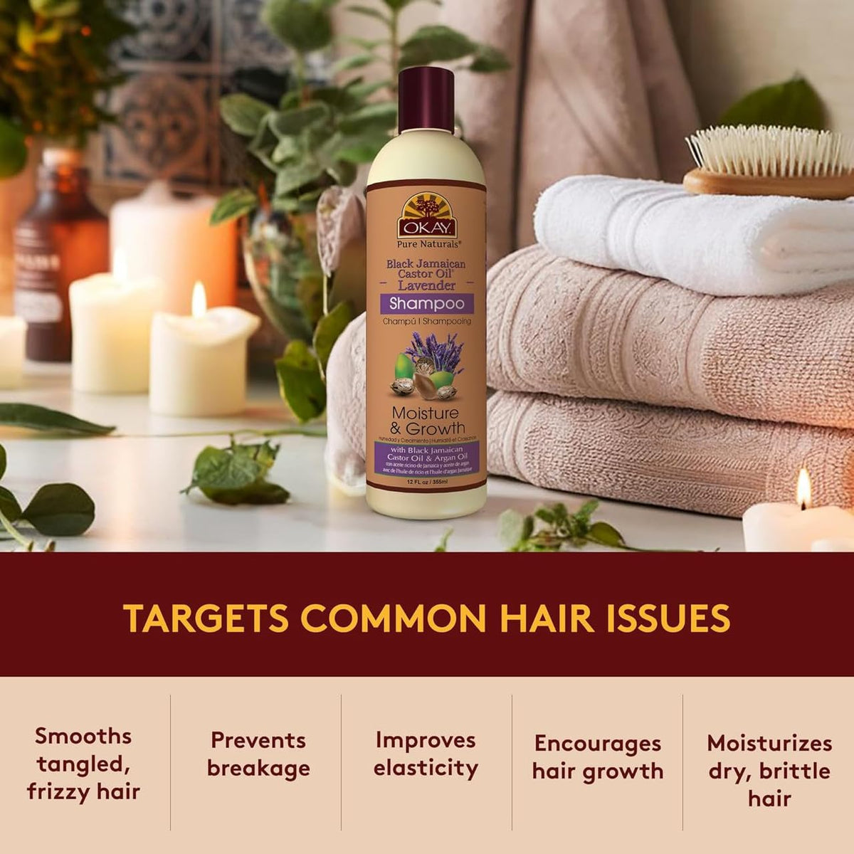 OKAY Black Jamaican Castor Oil & Lavender Shampoo for All Hair Types & Textures | Moisturize, Strengthen & Regrow Hair | with Argan Oil | Free of