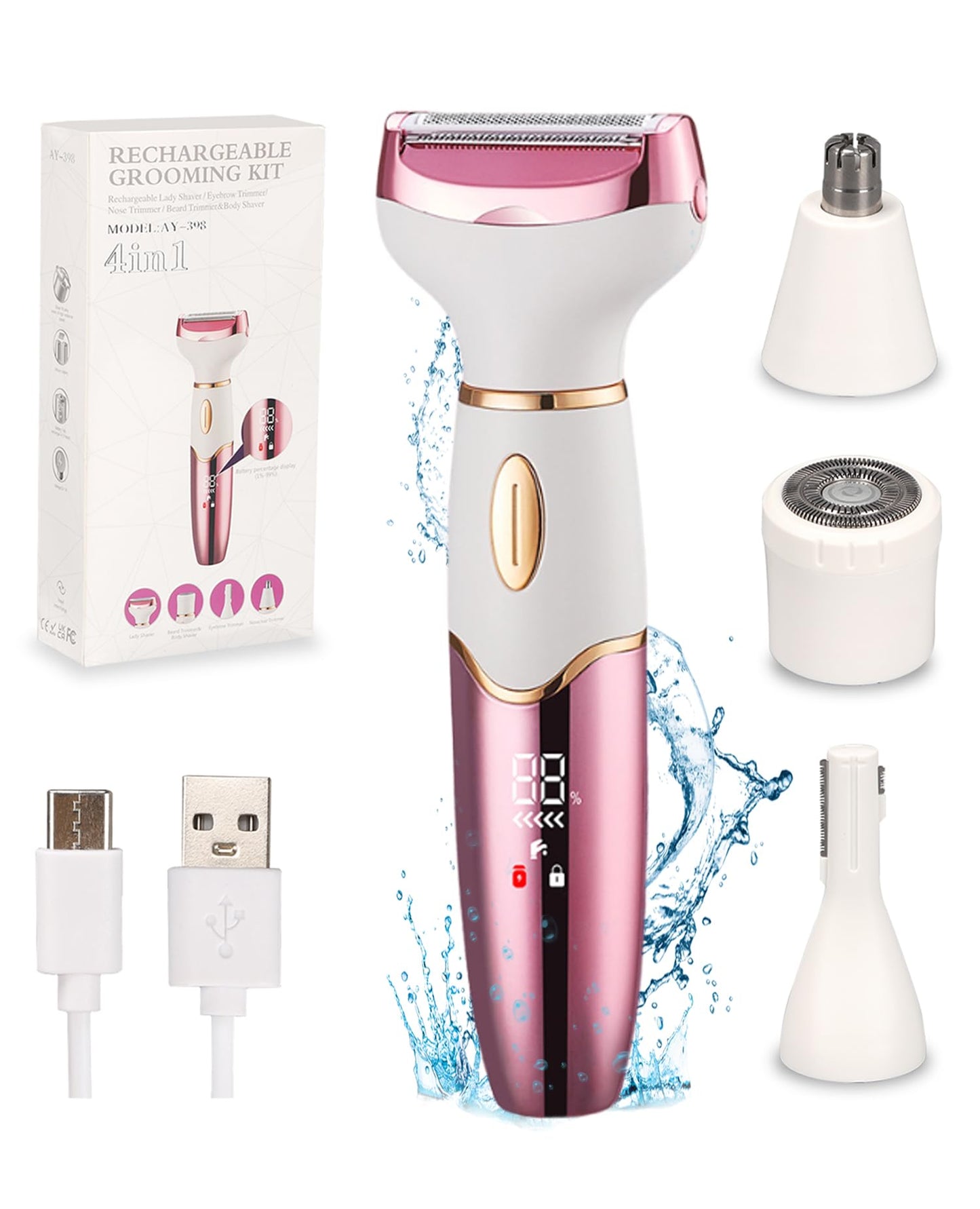Women Electric Razor, Painless Body Hair Trimmer and Facial Hair Removal Kit,Cordless Body Shaver for Trip, LCD Display USB Charge, IPX7 Beauty and Personal Care Tefola