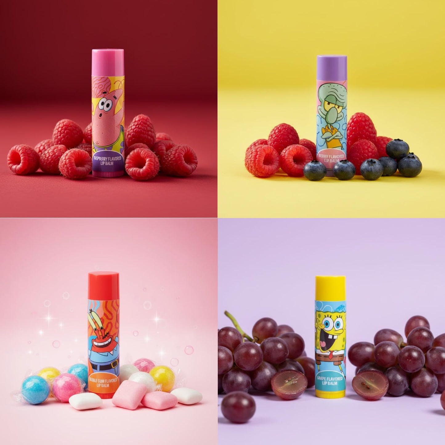 Spongebob Squarepants 4PK Plant-Based, Fruity Scented Lip Balm, & 1 Tin, Colorful Hydrating Mosturizor Swirl Lip Balm Set for Kids, by Townley Girl Beauty & Personal Care Townley Girl