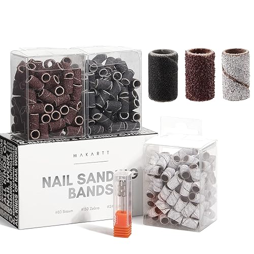 Makartt Nail Drill Bits Sanding Bands - for Nail Drill #80#150#240 Grits 300Pcs File Sanding Bands Zebra Brown Professional Bits Set for Acrylic Nails Beauty & Personal Care Makartt