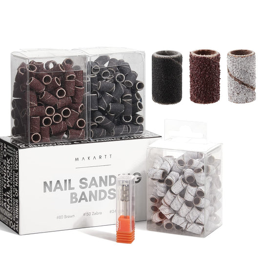 Makartt Nail Drill Bits Sanding Bands - for Nail Drill #80#150#240 Grits 300Pcs File Sanding Bands Zebra Brown Professional Bits Set for Acrylic Nails Beauty & Personal Care Makartt
