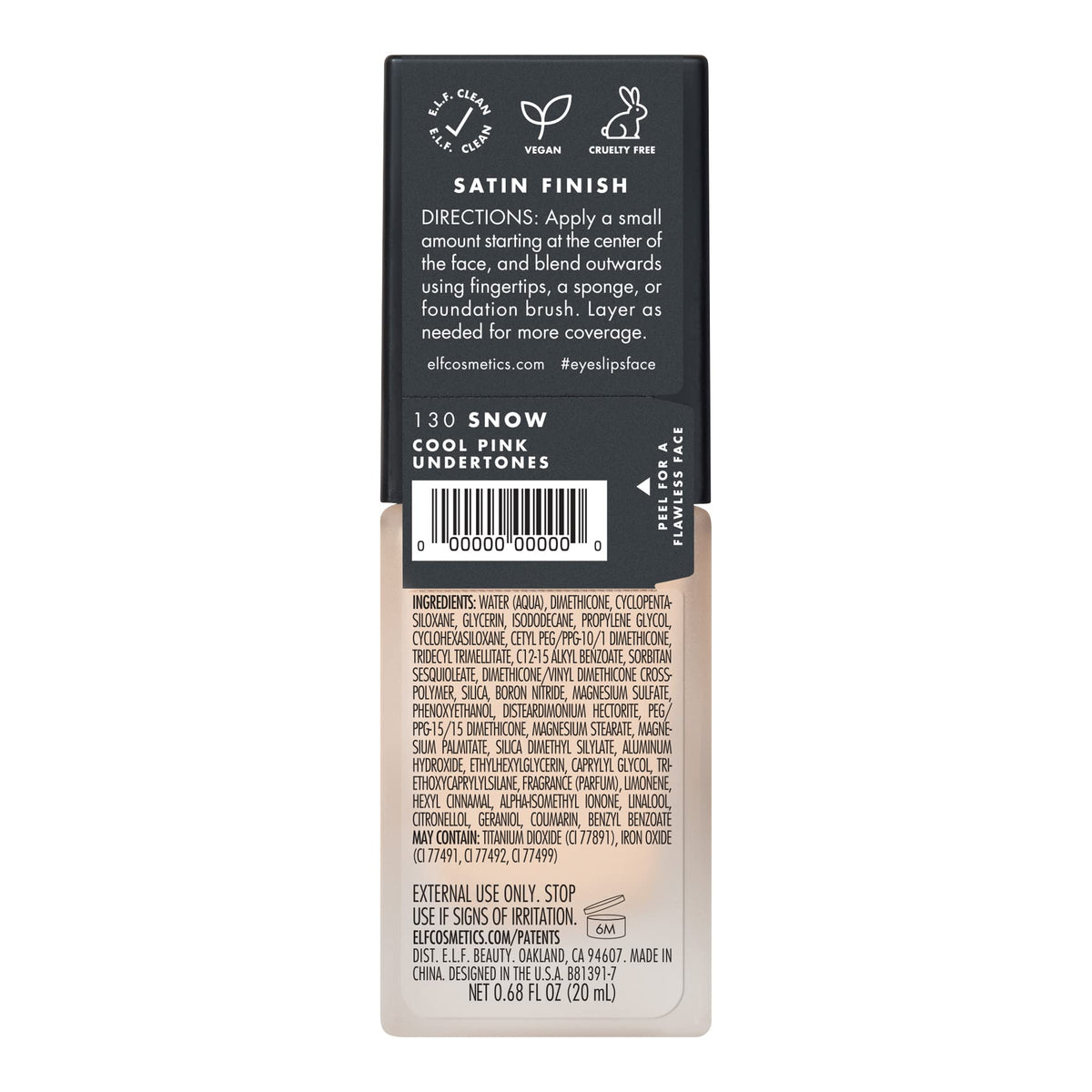 e.l.f. Flawless Satin Foundation, Lightweight & Medium Coverage, Semi-Matte Finish, Vegan , Snow, 0.68 Fl Oz (20mL) Beauty & Personal Care e.l.f.