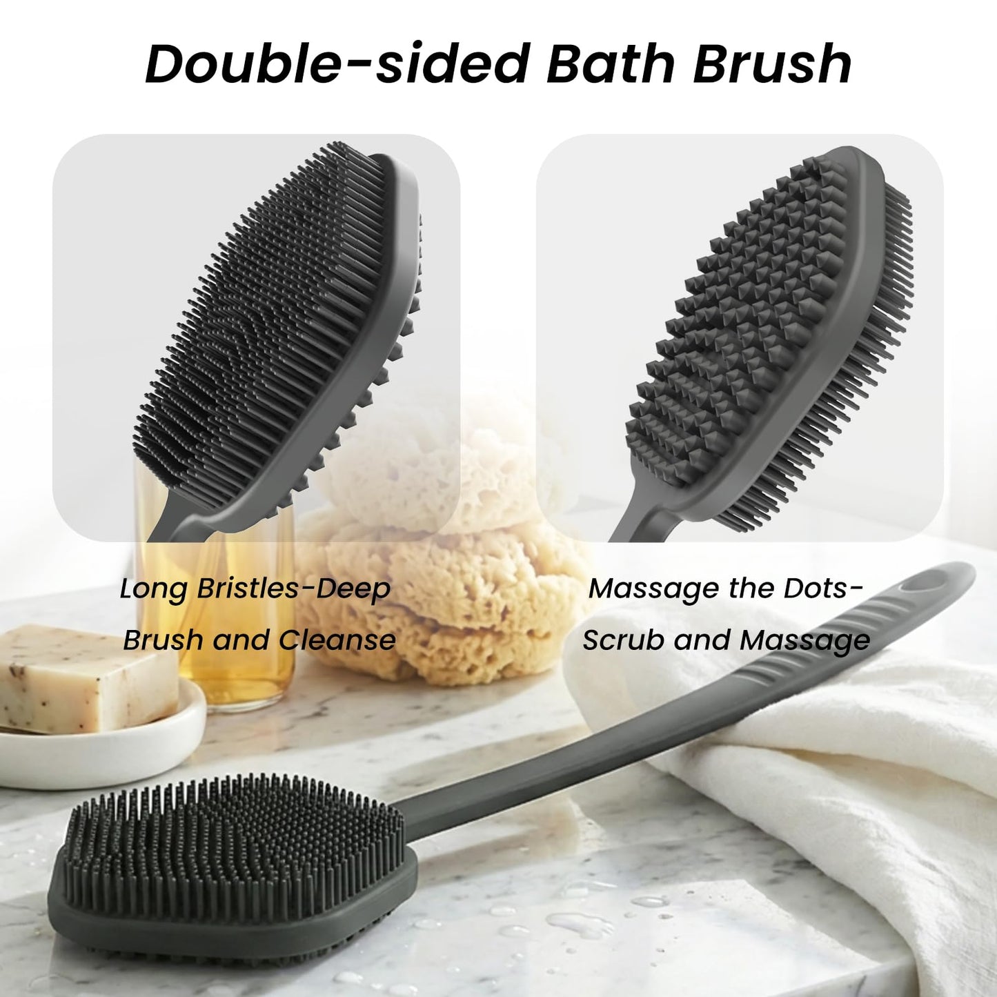 Redfly Silicone Back Scrubber for Shower Brush, 17 inch Long Handled Silicone Body Scrubber for Men & Women, Double Sided Shower Scrubber for Body Beauty and Personal Care Redfly