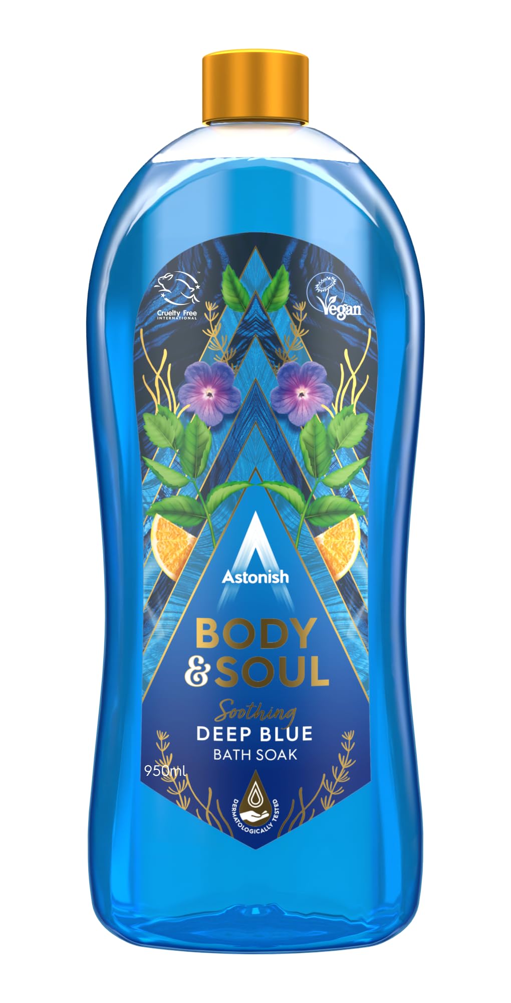 Astonish Body & Soul Soothing Deep Blue Bath Soak with Moisturizer 950ml Bottle - Relaxing BubbleBath with Mandarin, Ginger, Mint & Sea Mist Scent Beauty and Personal Care Astonish