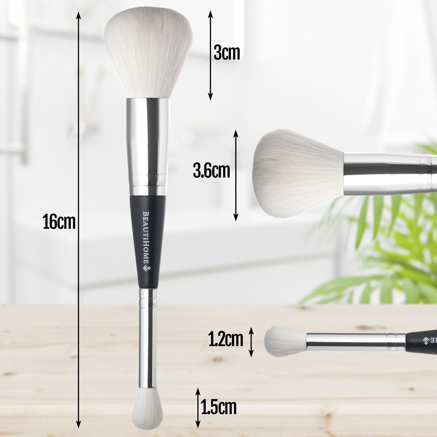 BeautiHome Makeup Brush -2-in1 Eye Blending & Powder Brush - Double-Ended Make Up Applicator Tool for Eyeshadow - vegan, white Beauty & Personal Care BeautiHome