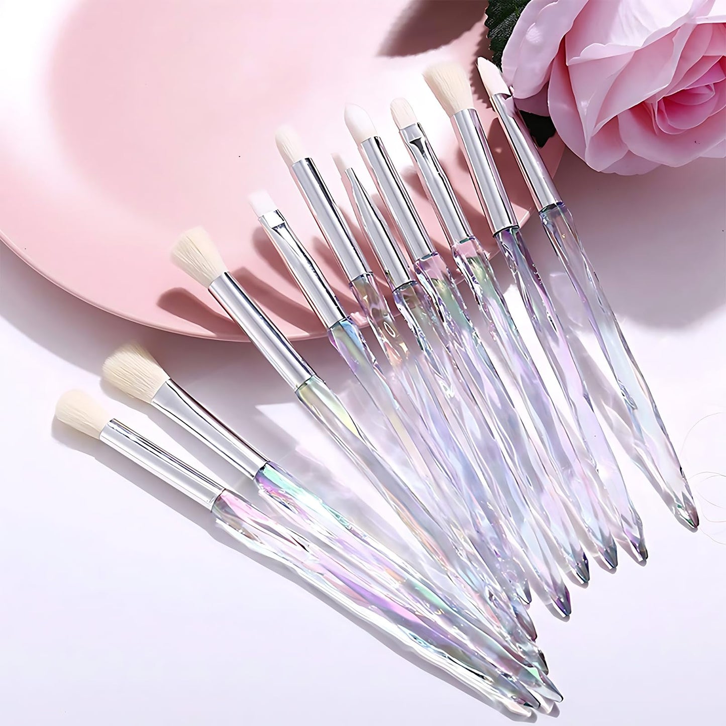 Kingtree Eyeshadow Makeup Brushes, 10PCS Crystal Brushes for Eye Makeup Premium Synthetic Bristles Eyeshadow Blending Crease Makeup Eye Brush Set Beauty & Personal Care Kingtree