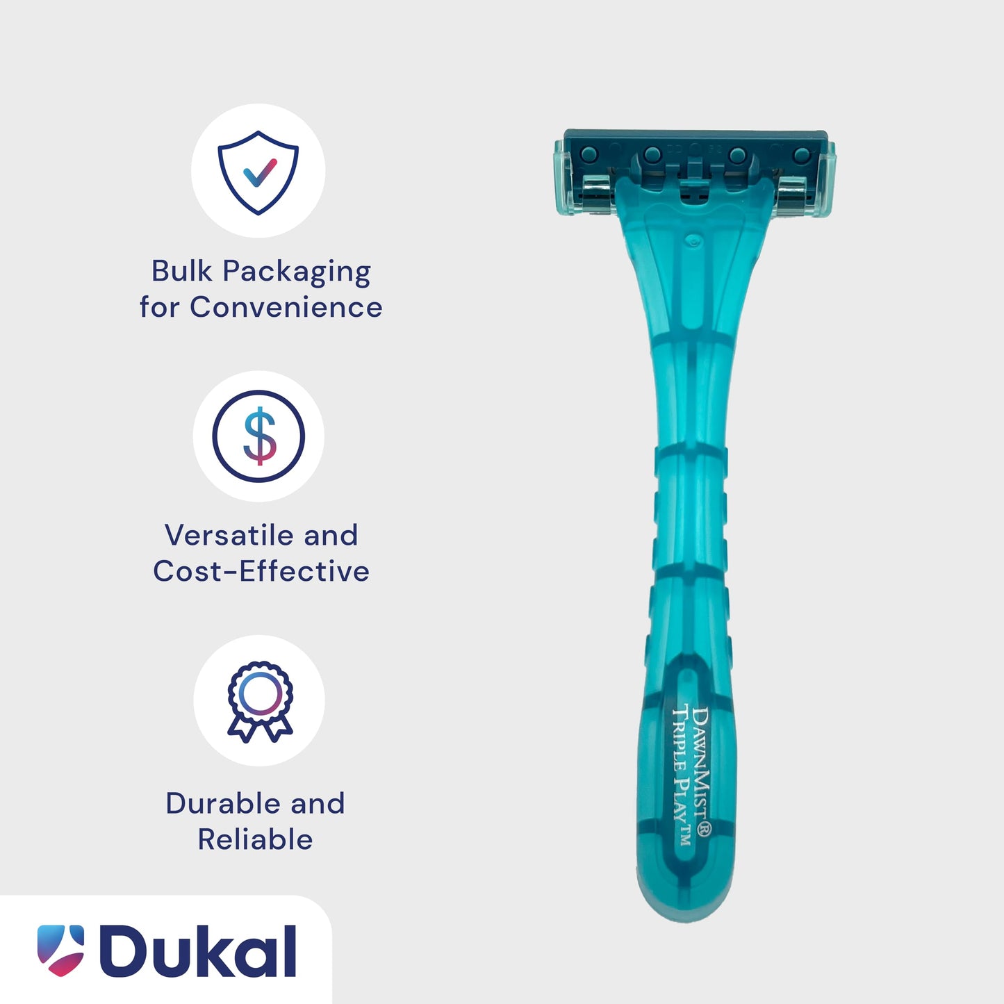 Dukal Dawn Mist Triple Play Facial Razor, Teal Handle with Clear Plastic Guard, Pack of 500 Beauty and Personal Care Dukal