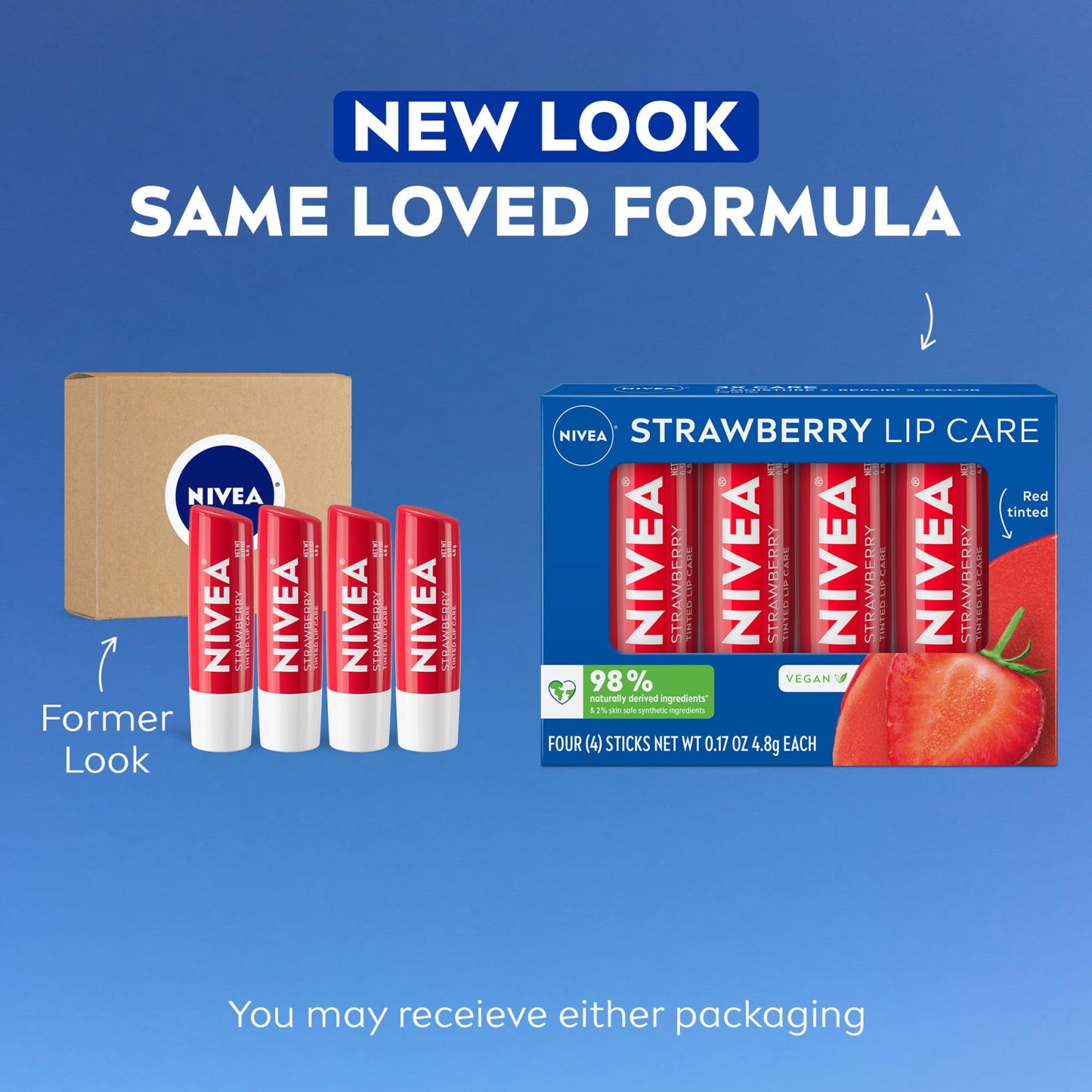 NIVEA Strawberry Lip Care, Red Tinted Lip Balm Pack with Shea Butter, Nourishing Oils and Vitamin C & E, 3-in-1 Moisture, Repair and Color, 0.17 Oz Beauty & Personal Care NIVEA