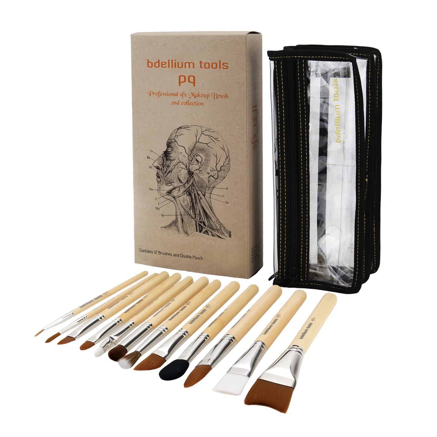 Bdellium Tools Professional Makeup Special Effects SFX Series 12 pc. Brush Set with Double Pouch (2nd Collection) Beauty & Personal Care BDELLIUM TOOLS