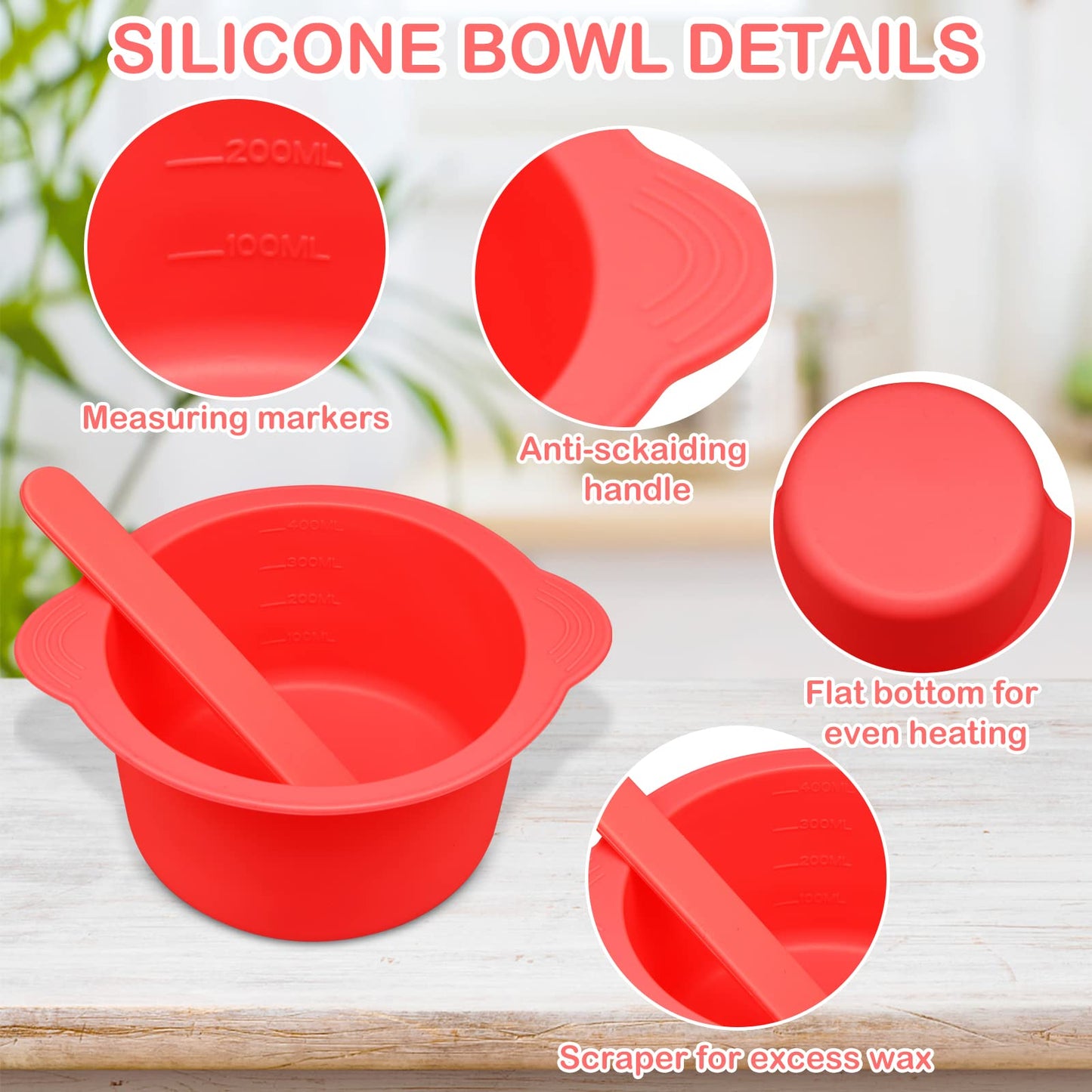 2 Silicone Wax Melt Liners & Non-Stick Reusable Hair Removal Wax Melt Bowls with 2 Sticks for Wax Warmer (Blue, Red) Beauty and Personal Care HINGTAI