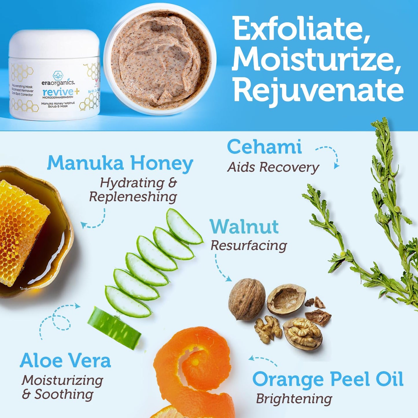 Manuka Honey Exfoliating Face Scrub - Gentle Microdermabrasion Face Exfoliator to Help Smooth, Soften & Balance with Moisturizing Organic Superfoods Beauty and Personal Care Era Organics