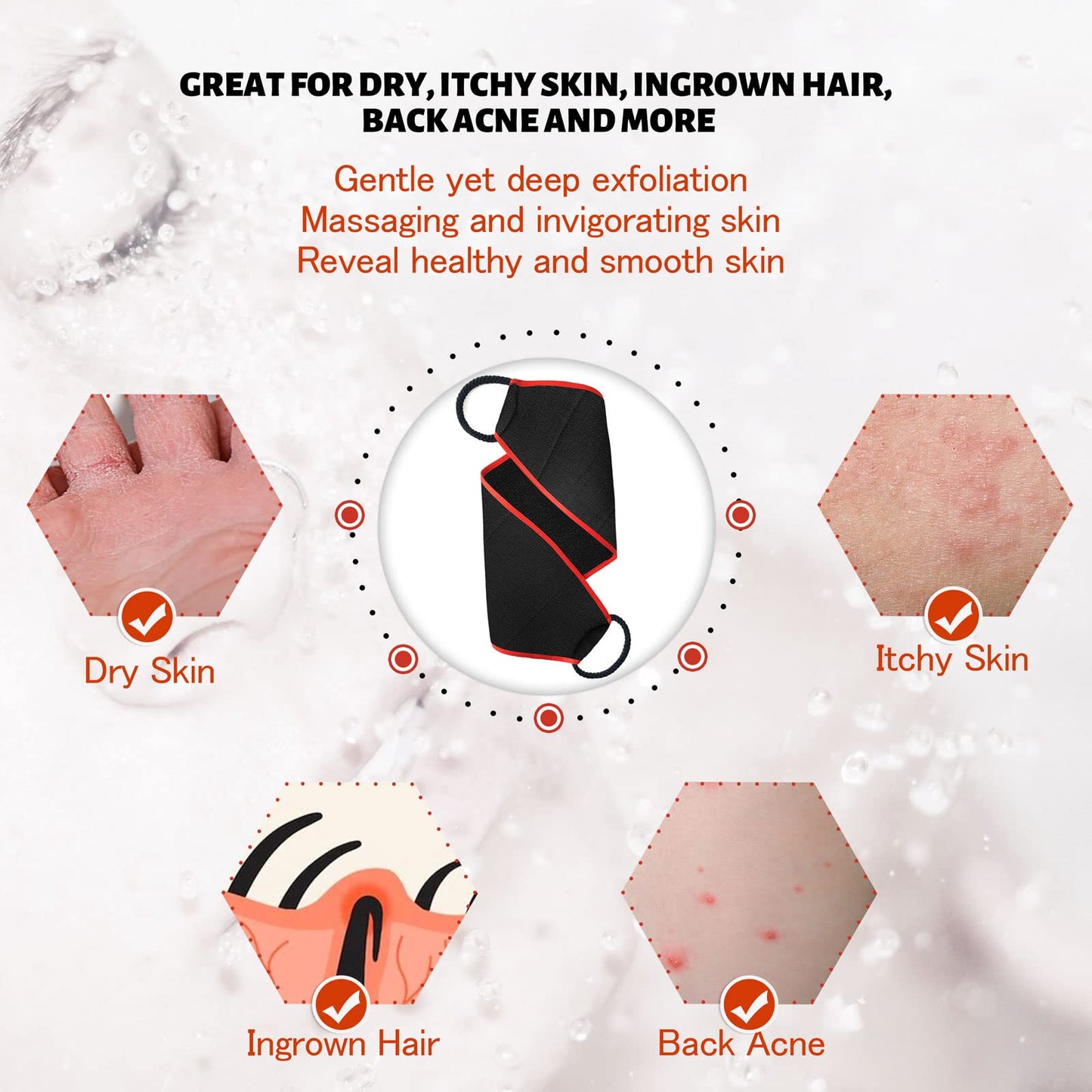 Evridwear Exfoliating Body Scrubber with Handles Back Washer Back Scrubber for Shower Bath Dry Skin Whole Body Deep Clean Men Women(Heavy) Beauty & Personal Care Evridwear