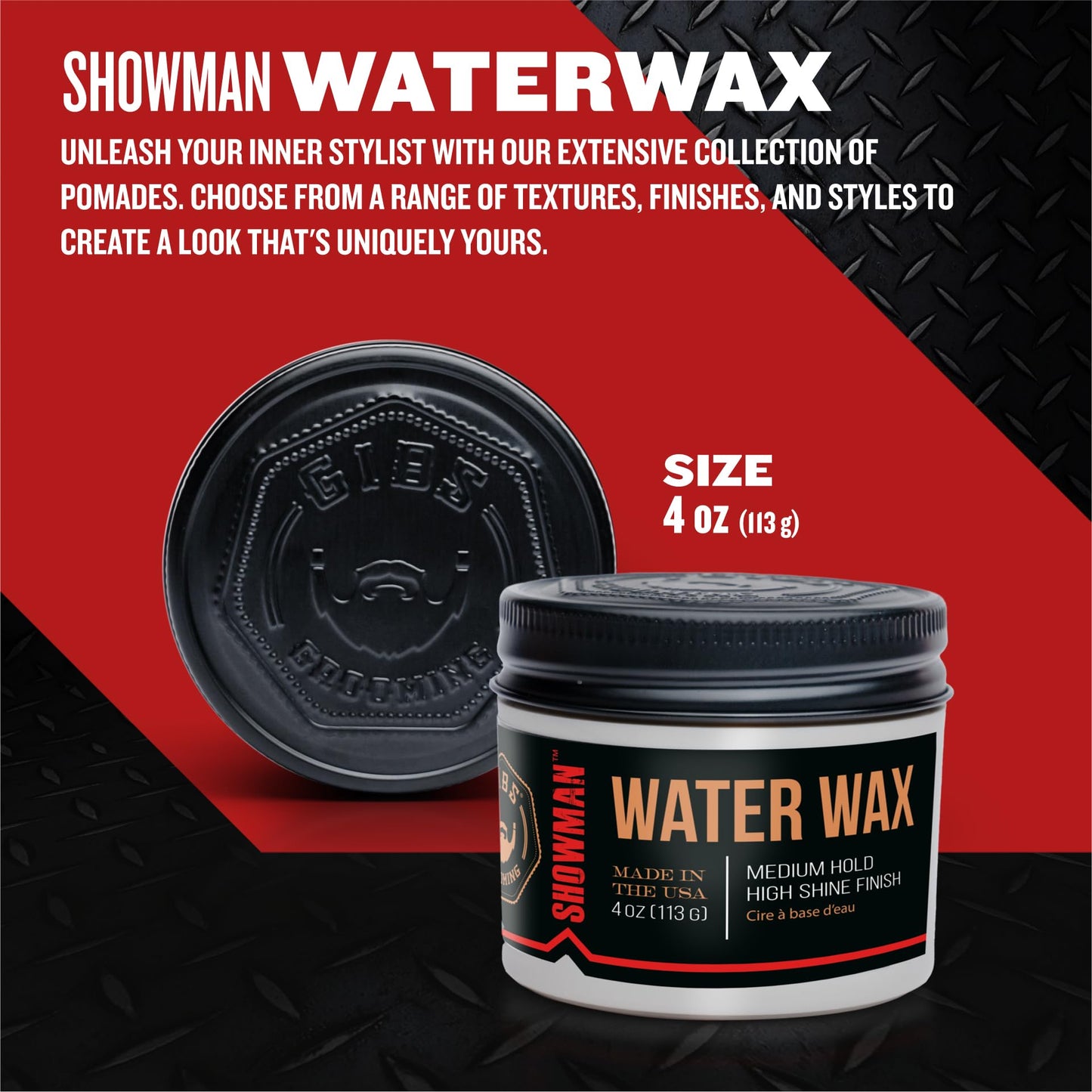 GIBS Water Wax, SHOWMAN-Medium Hold, Healthy High Shine, Water Based, made in USA, 4oz Beauty & Personal Care GIBS