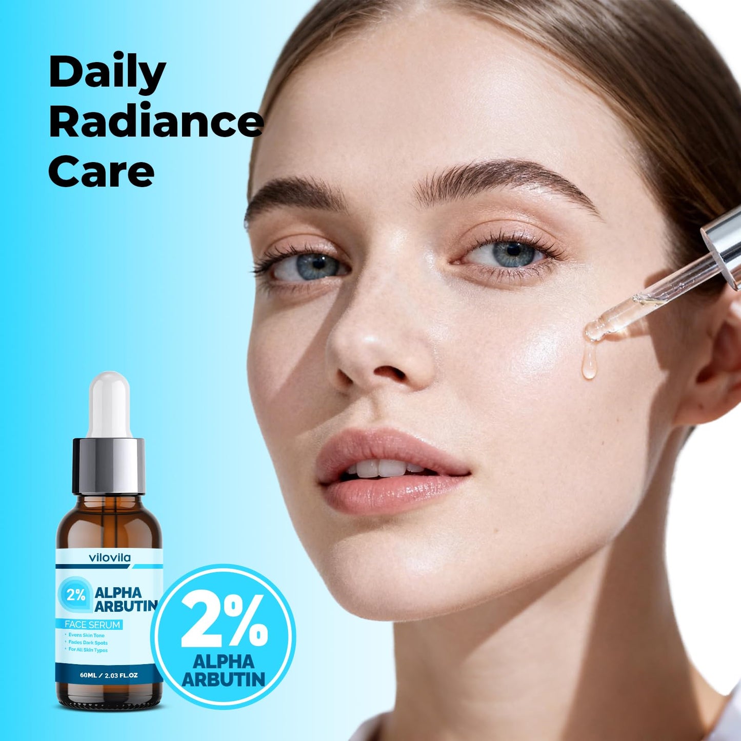 ViloVila 2% Alpha Arbutin Face Serum (2 Fl oz), Alpha Arbutin 2% + HA for Men and Women, Face Serum with Niacinamide & Tranexamic Acid, Hydrating Beauty & Personal Care ViloVila