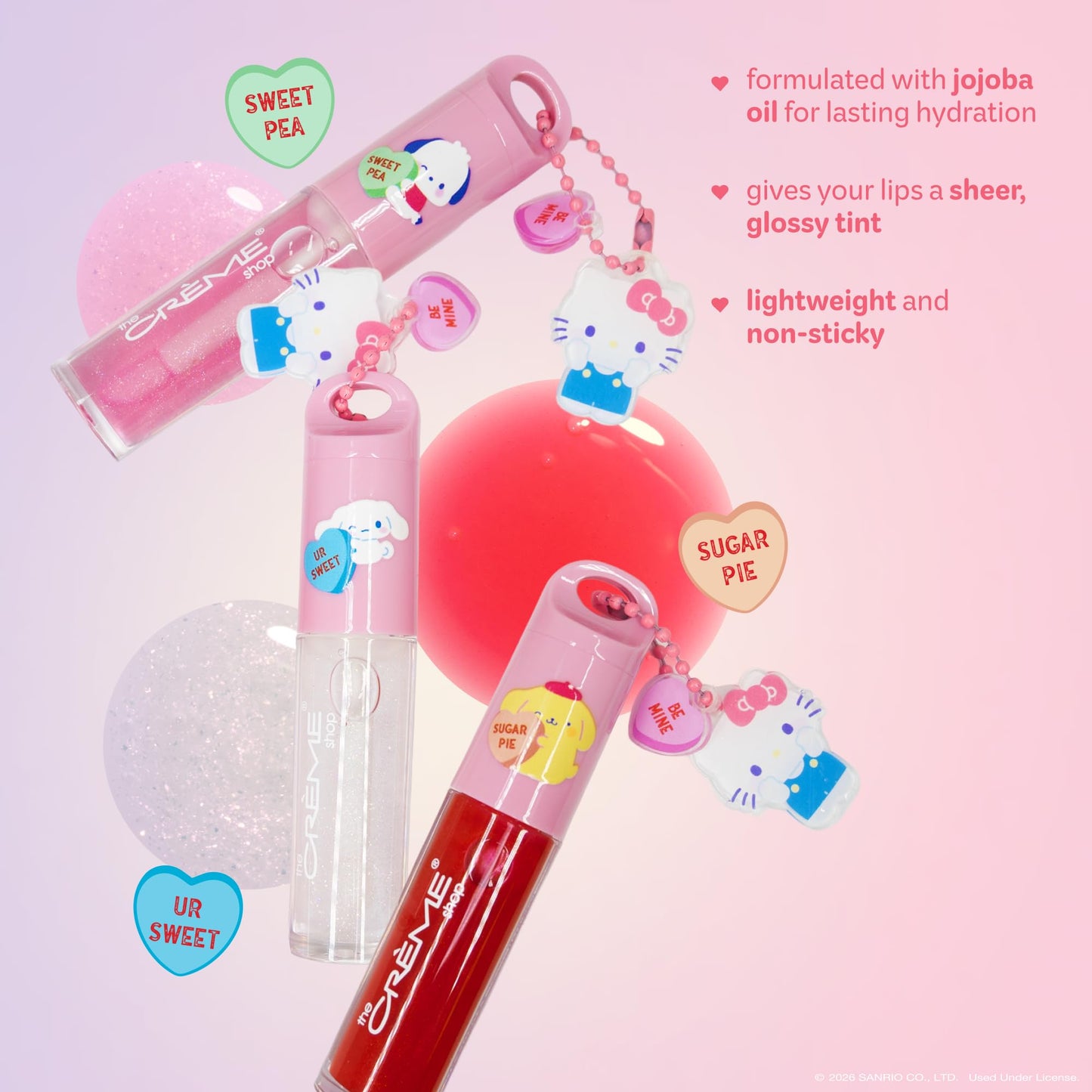 The Crème Shop x Hello Kitty & Friends x Sweethearts Tinted Lip Oil with Jojoba Oil for Lasting Hydration, Lip Oil on Keychain with Hello Kitty Charm Beauty & Personal Care The Crème Shop