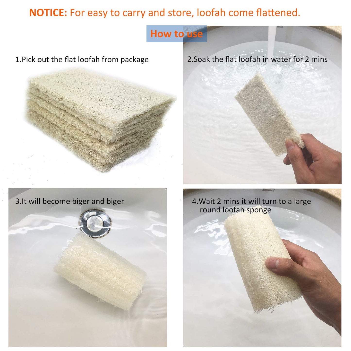 MAYMII·Home 100% Large (5" Length) Nature 6 Pack of Organic Loofahs Loofah Spa Exfoliating Scrubber Natural Luffa Body Wash Sponge Remove Dead Skin Beauty & Personal Care MAYMII·HOME