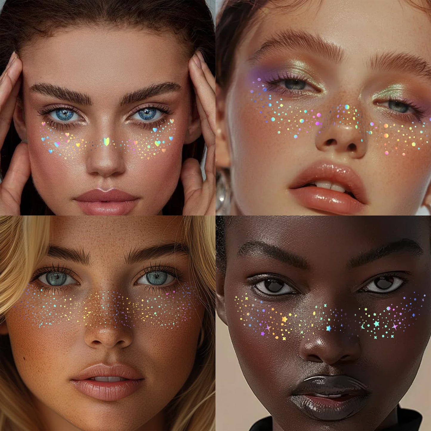 HOSAILY 6 pcs Holographic Glitter Freckles Face Tattoo, Waterproof Sparkle Body Glitter Speckles Patches for Women, Cute Star Glitter Stickers Beauty and Personal Care HOSAILY