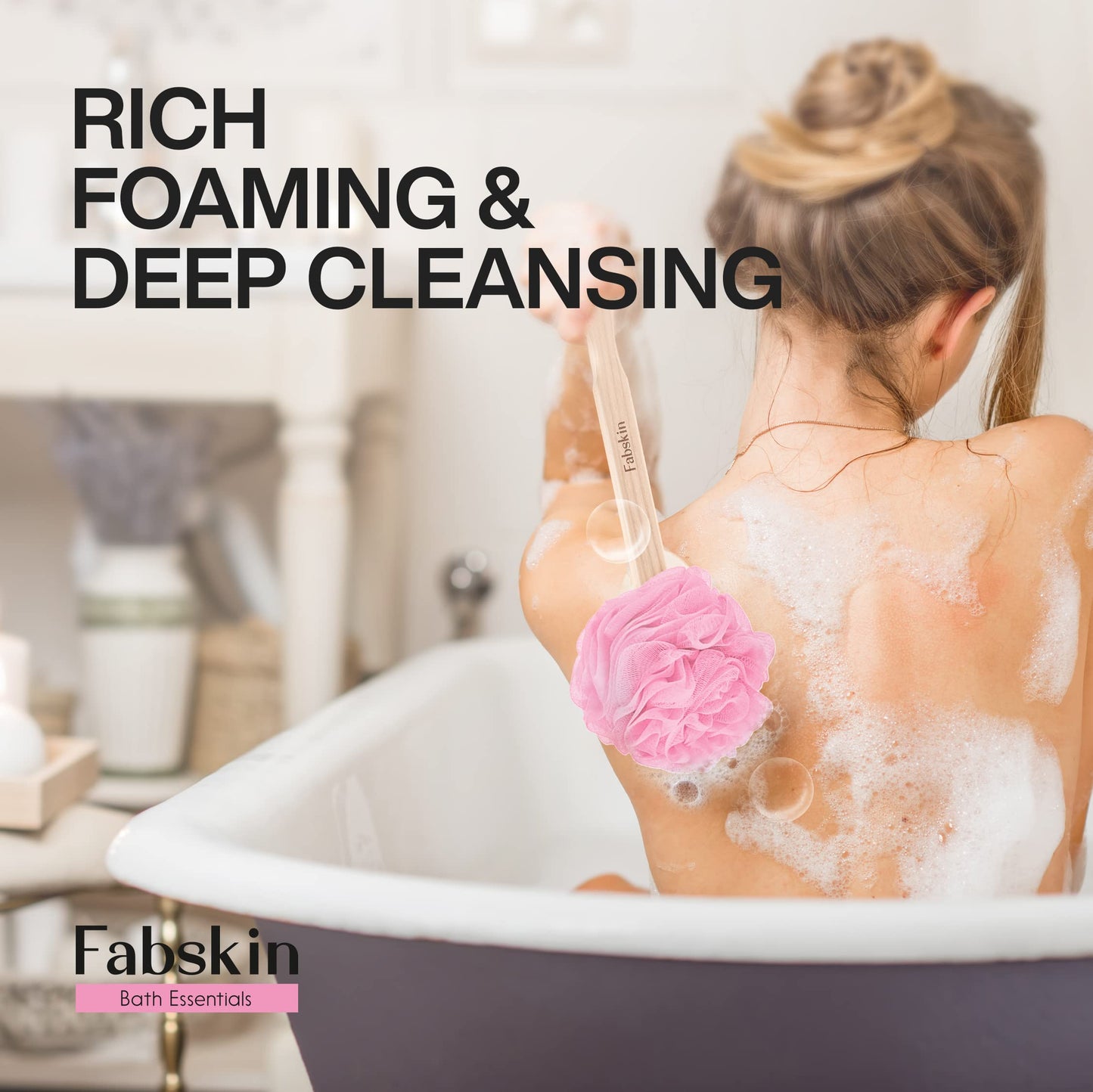 FABSKIN Luxury Back Bathing Loofah With Wooden Handle for Men and Women - Pack of 1 - Loofah For Back Bathing with handle - Back Bathing Loofah Brush Beauty and Personal Care FABSKIN