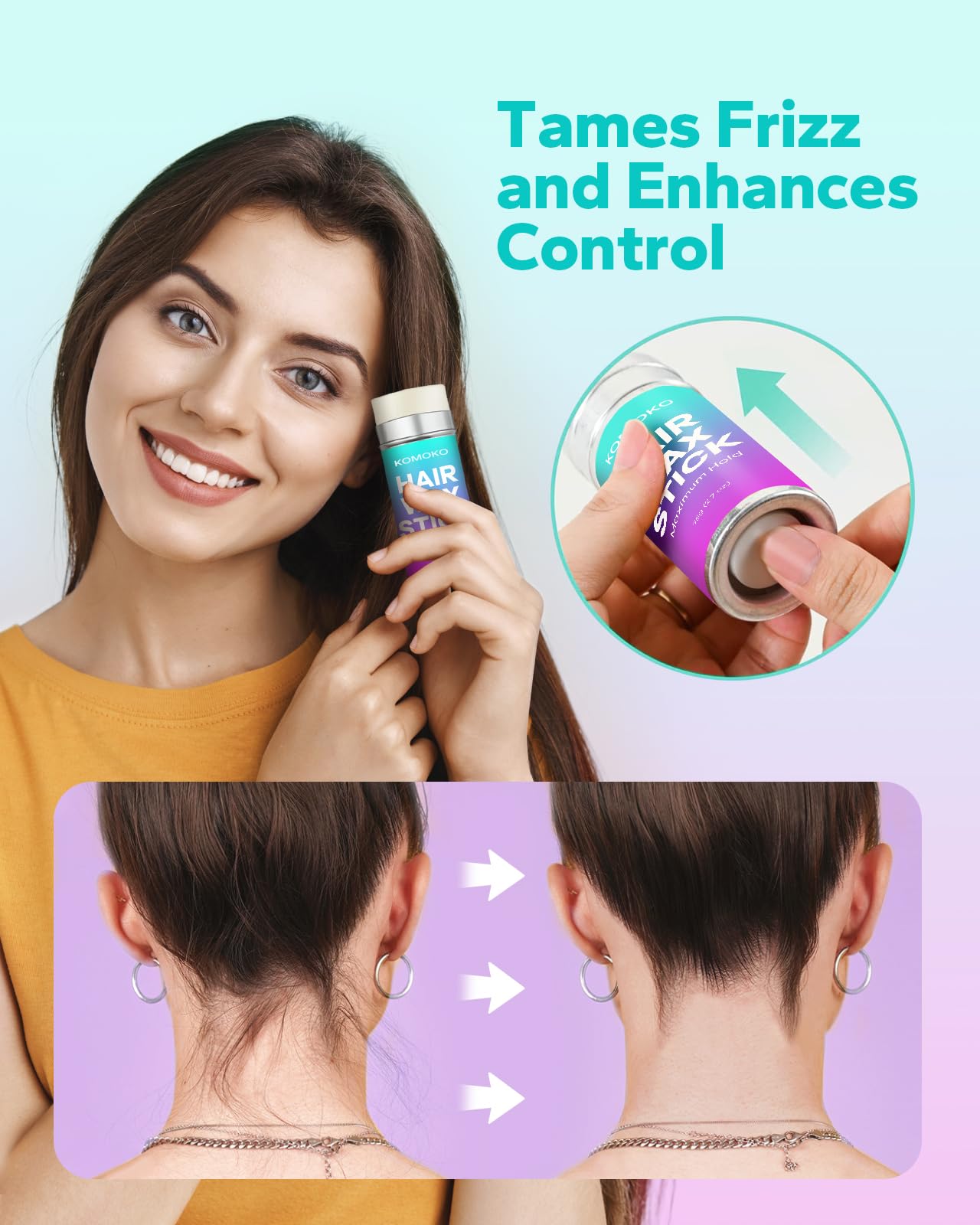 Komoko Hair Wax Stick (2.7 oz), Wax Stick for Hair, Slick Stick for Hair Edge Control, Hair Stick Wax for Flyaways, Frizz Hair, Wigs, Non-Greasy Hair Beauty & Personal Care Komoko