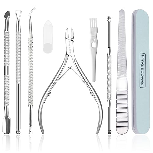 Pingispower Cuticle Trimmer with Cuticle Pusher Set, 9PCS Professional Cuticle Nippers & Premium Stainless Steel Durable Cuticle Remover Tool Manicure Beauty & Personal Care Pingispower