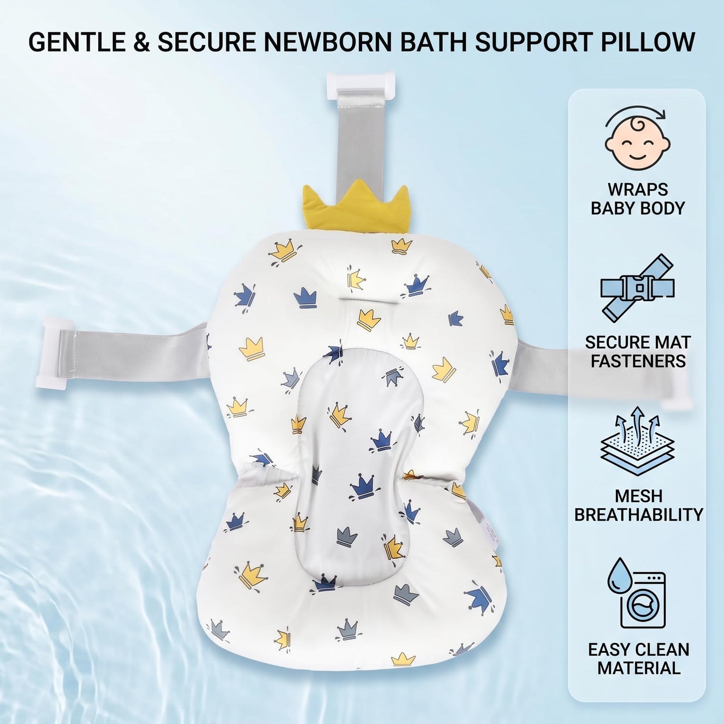 EVGATSAUTO Baby Bath Support Cushion Infant Bath Pillow Newborn Bath Mat with 3 Buckle Safety Straps for Bathtub 0-12 Months Pattern Beauty and Personal Care EVGATSAUTO
