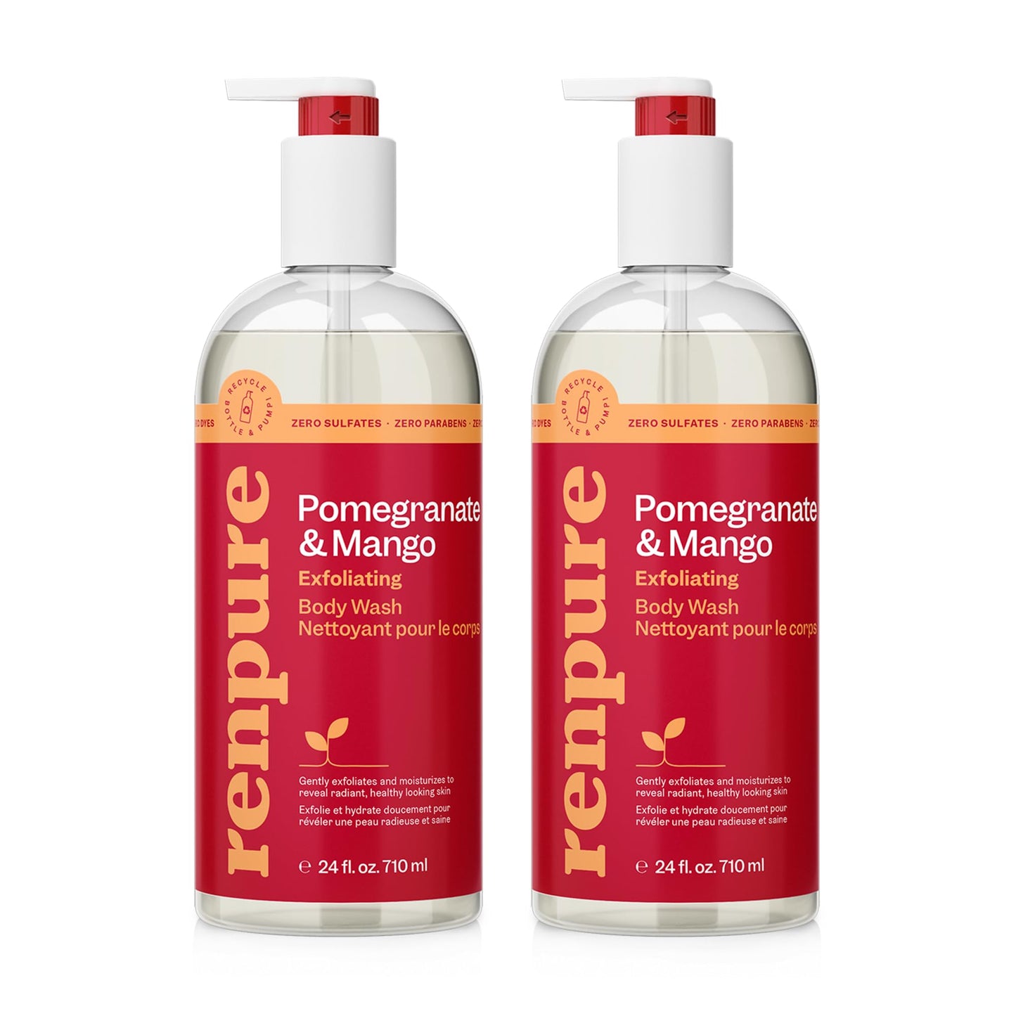 Renpure Pomegranate & Mango Exfoliating Body Wash - Cleanses, Exfoliates, Moisturizes & Rejuvenates Skin - For All Skin Types - Pomegranate Extract Beauty & Personal Care RENPURE