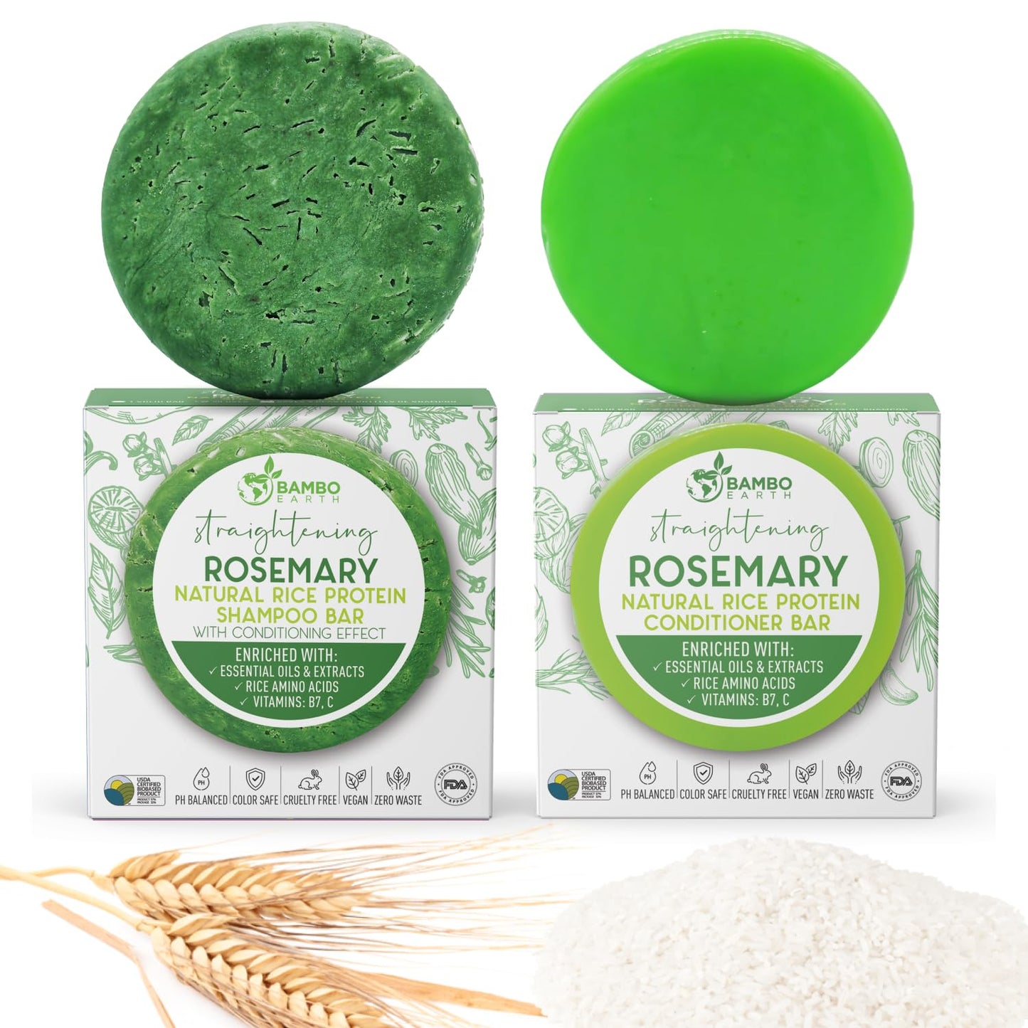 Solid Rice Protein Water Shampoo & Conditioner Hair Soap - Shampoo and Conditioner Bars For Hair With All Natural Plant Based Essential Oils And Zero Beauty & Personal Care BAMBOEARTH