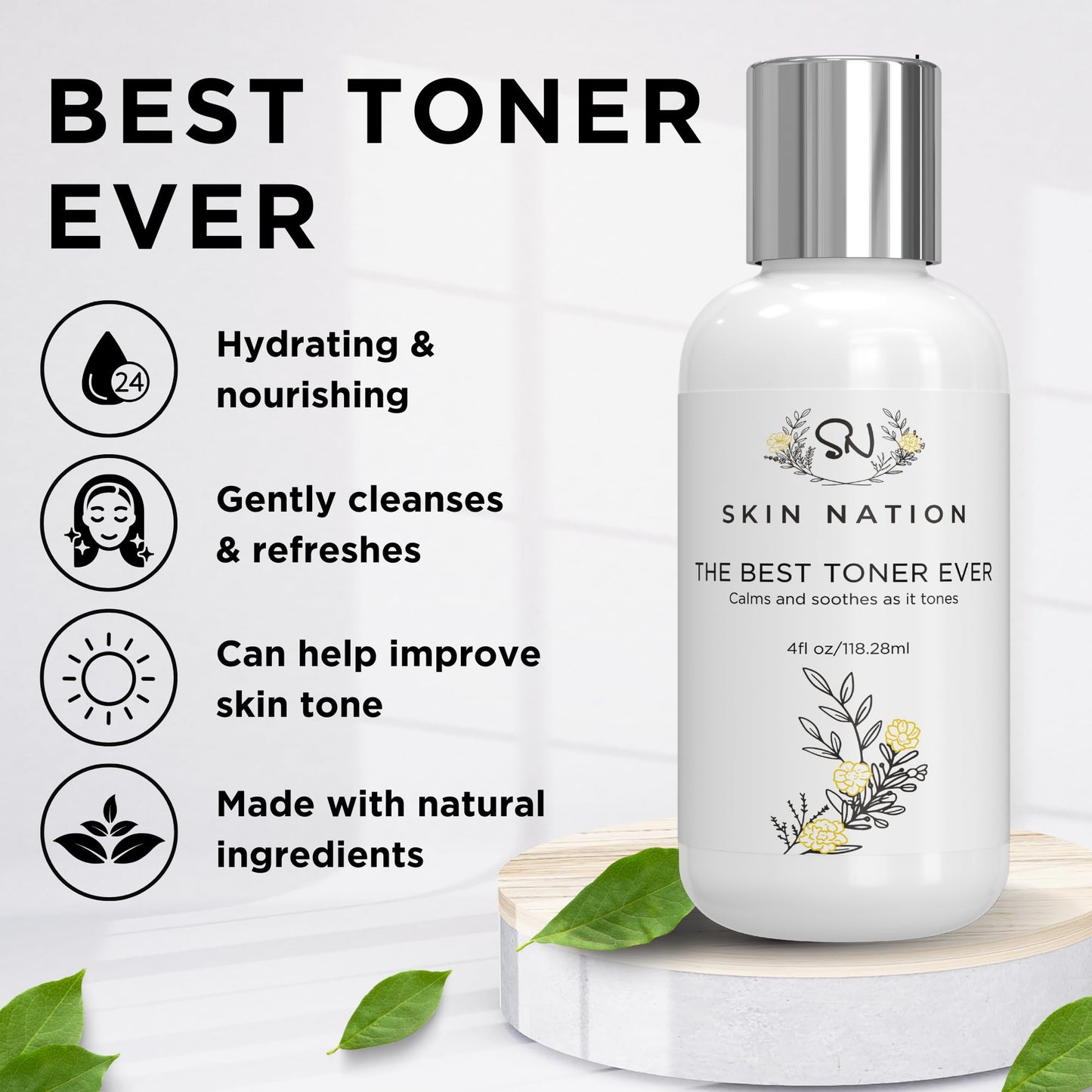 Skin Nation Hydrating Gentle Rosewater Toner with Aloe Vera and Chamomile, Alcohol-Free and Paraben-Free, for Dry, Sensitive, Oily and Combination Beauty & Personal Care Skin Nation