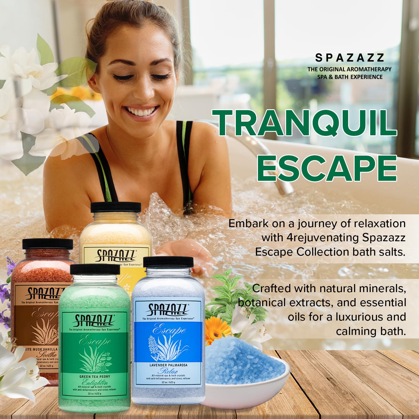 Hot Tub & Spa Bath Salt Aromatherapy Crystals Gift Set - Spazazz Escape Collection Bundle 4-Pack (22oz Each) - Lavender Palmarosa, Verbena Lime Beauty and Personal Care Spazazz