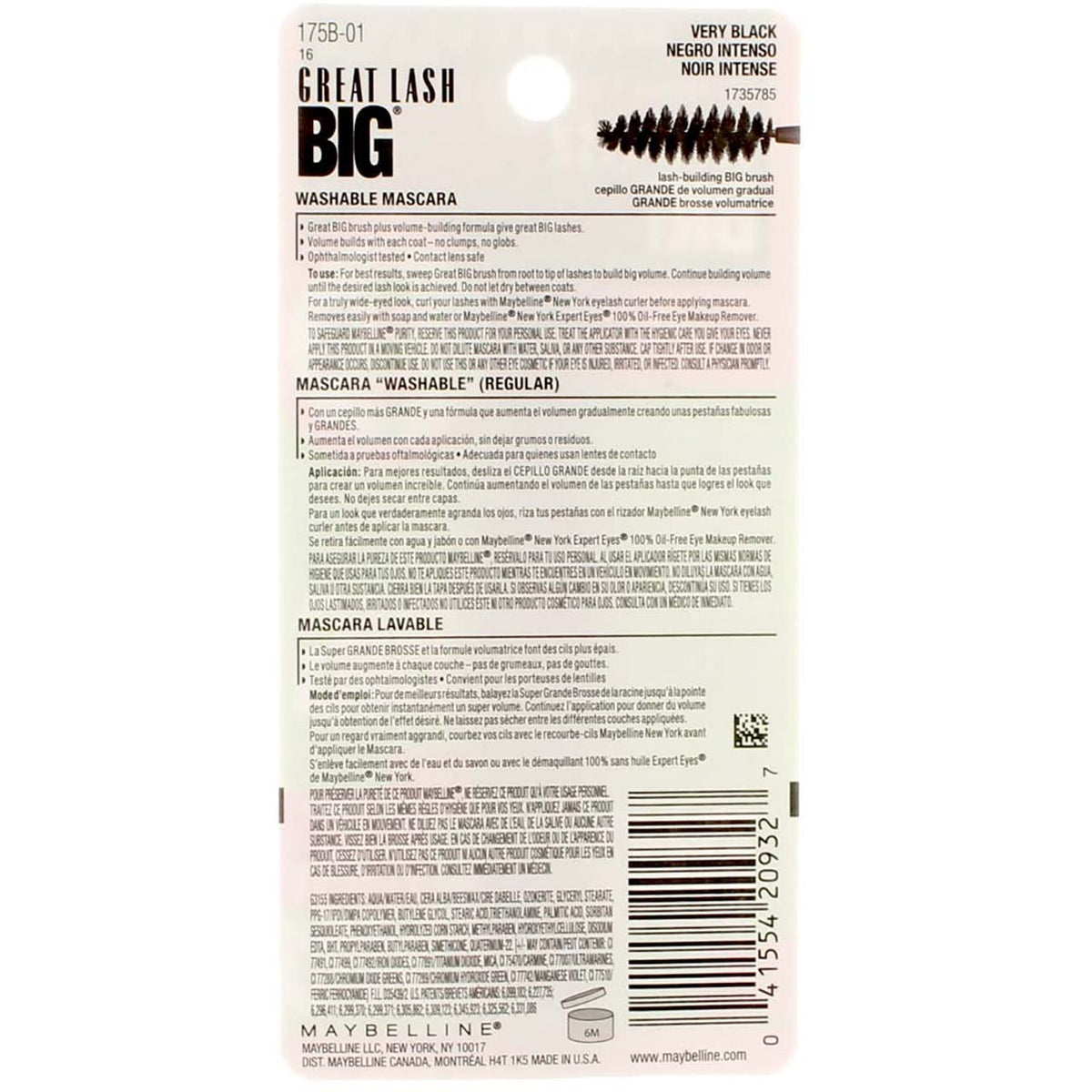 Maybelline Great Lash Big Washable Mascara, Very Black [131], 0.34 oz Beauty & Personal Care Maybelline New York