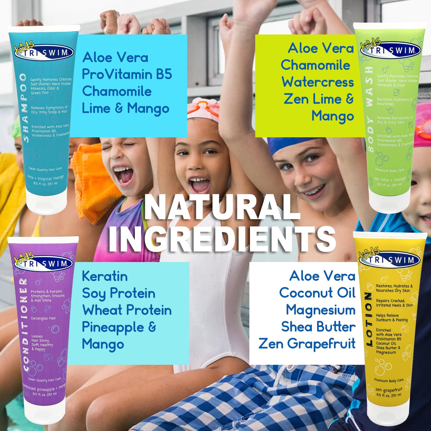 TRISWIM Kids After Swim Value Pack of 4 Travel Mesh Bag + Swim Care Chlorine Removal Body Wash + Swimming Lotion + Swim Shampoo and Conditioner 8.5 fl Beauty & Personal Care TRISWIM