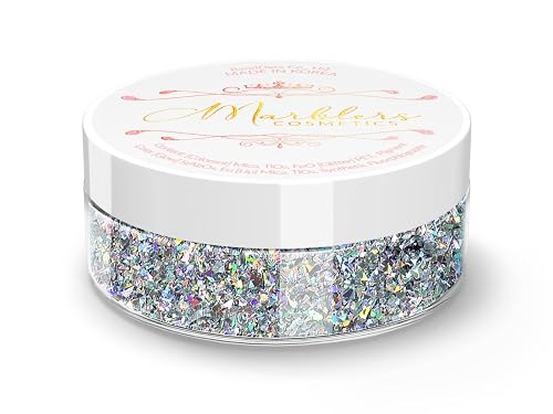 MARBLERS Holographic Face & Body Glitter [Crushed Holo Silver] 0.11oz (3g) | Chunky | Chopped | Flake | Non-Toxic | Cruelty-Free | Festival, Rave Beauty & Personal Care MARBLERS