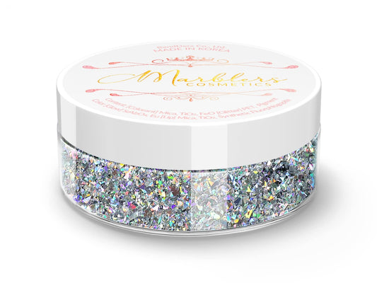 MARBLERS Holographic Face & Body Glitter [Crushed Holo Silver] 0.11oz (3g) | Chunky | Chopped | Flake | Non-Toxic | Cruelty-Free | Festival, Rave Beauty & Personal Care MARBLERS
