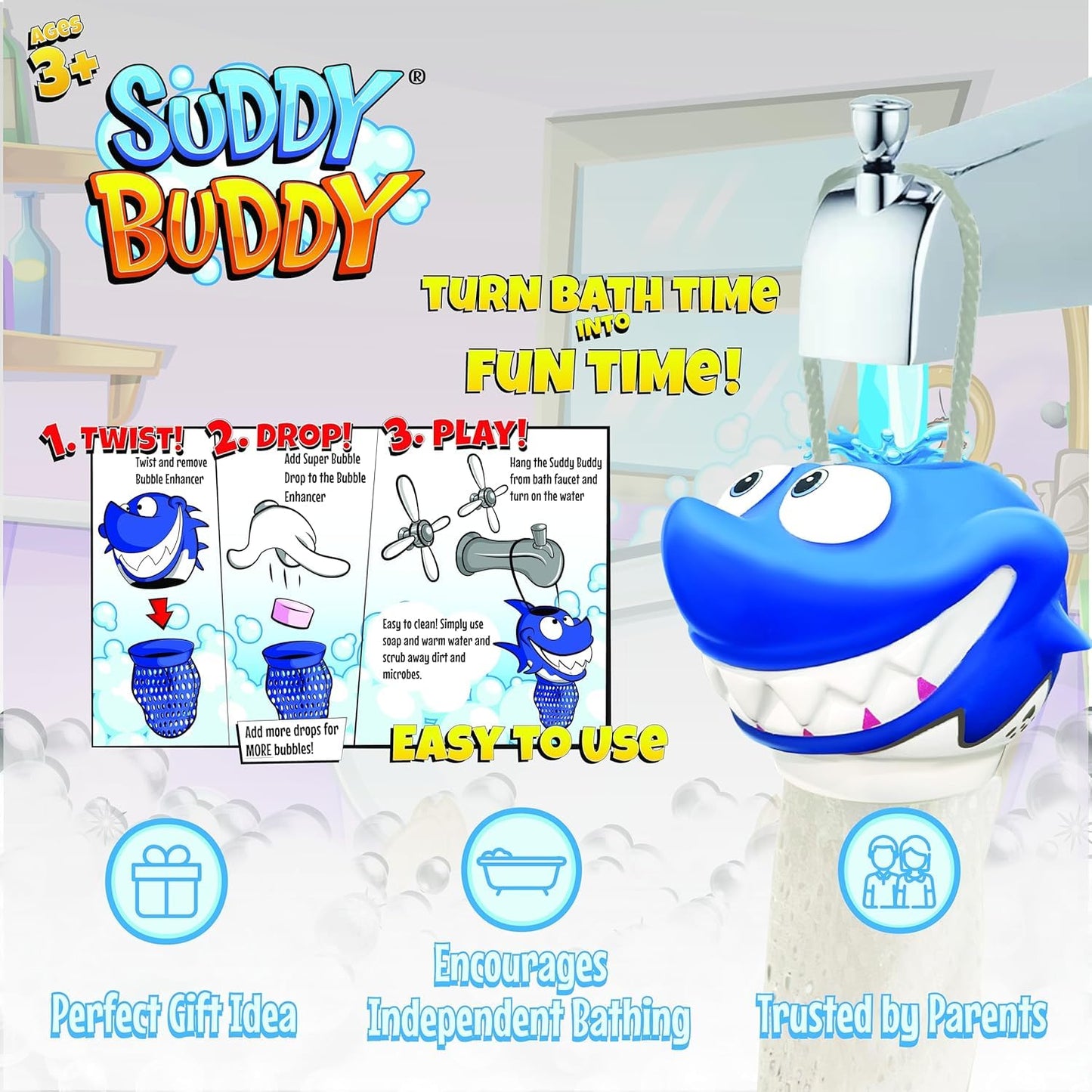 Suddy Buddy® Super Bubble Drop Refills - Fun & Easy Bath Bubbler for Kids Bubble Bath Toys 3+ - Non-Toxic, Hypoallergenic - 9 Count, Long-Lasting Fun Beauty and Personal Care Suddy Buddy