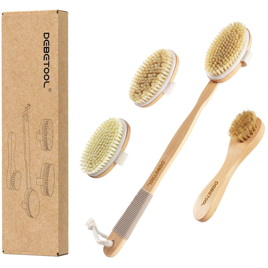DEBETOOL Dry Brushing Set - Natural Boar Bristle Body & Face Brush, Wooden Long Handle Scrub Brush for Cellulite & Lymphatic Drainage Body Care Beauty and Personal Care DEBETOOL Default Title
