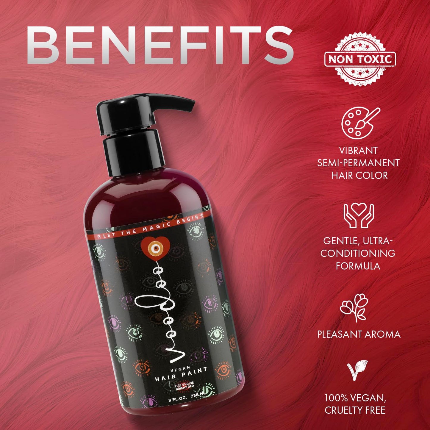 MOEHAIR Semi-Permanent Hair Color | Temporary Red Hair Dye 8 Oz | No Ammonia, Sulfate or Paraben | Intermixable & Vegan | Voodoo Fire Engine Bright Beauty & Personal Care MOEHAIR