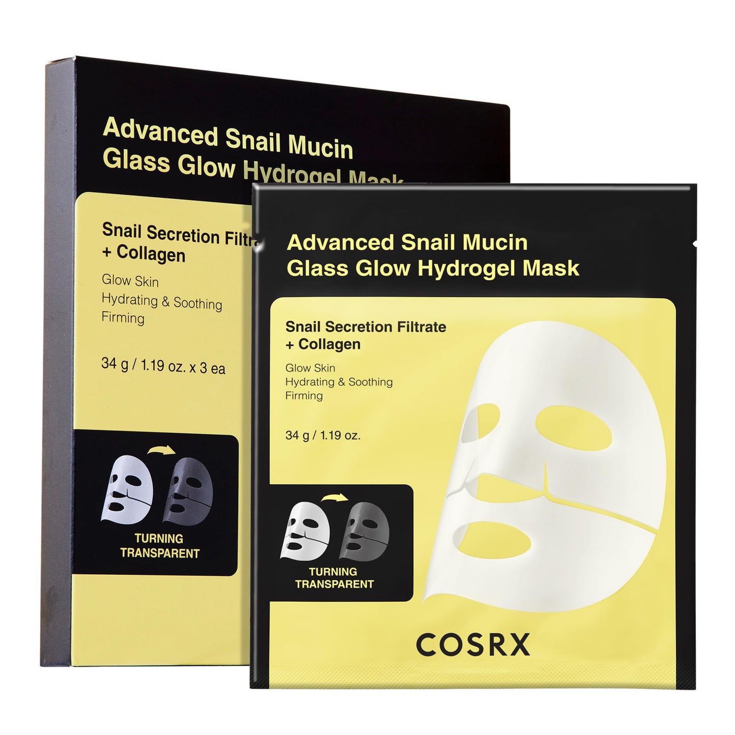 COSRX Advanced Snail Mucin Glass Glow Hydrogel Face Masks Skincare 3 EA, Collagen Face Mask, Travel Essentials, Overnight Face Mask, Korean Skin Care Beauty and Personal Care COSRX Default Title