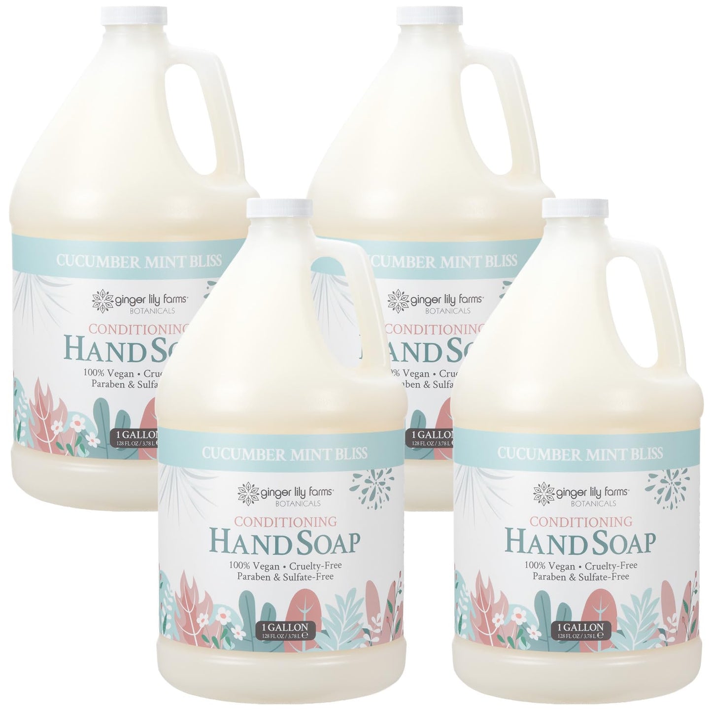 Ginger Lily Farms Botanicals Conditioning Liquid Hand Soap Refill, 100% Vegan & Cruelty-Free, Cucumber Mint Bliss Scent, 1 Gallon (Pack of 4) Beauty & Personal Care Ginger Lily Farms