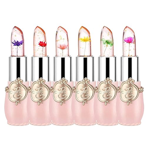 firstfly Pack of 6 Crystal Flower Jelly Lipstick, Long Lasting Nutritious Lip Balm Lips Moisturizer Magic Temperature Color Change Lip Gloss (Pink) Beauty & Personal Care firstfly